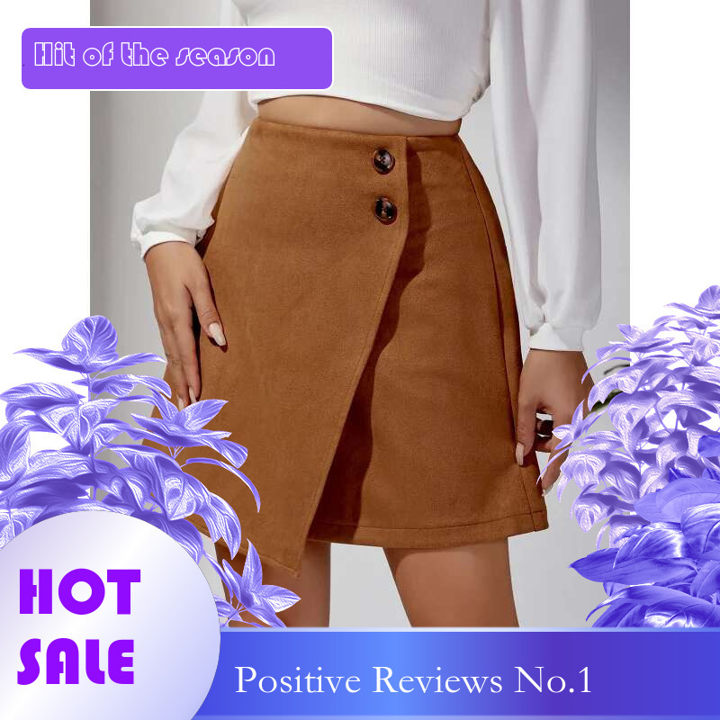 Dongdumaoyi Dames Herfst Winter Su De Asymmetrische Midi Rok Effen Kleur Hoge Taille Rits Knop Korte A