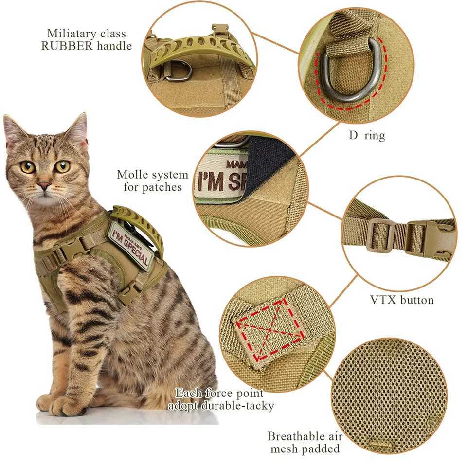 Tactical dog harness and belt set with adjustable escape protection net vest equipped with handles suitable for large cats kittens and small dogs X250