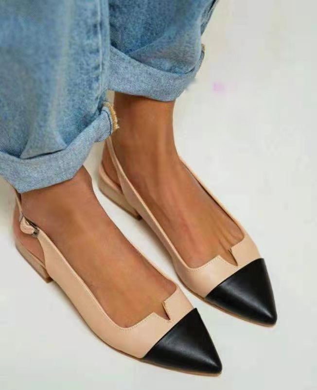 designer shoes 2025 women's shoes for spring and summer, pointed toe flat sole, single shoes color-blocked large sizes 40-43 women's shoes w