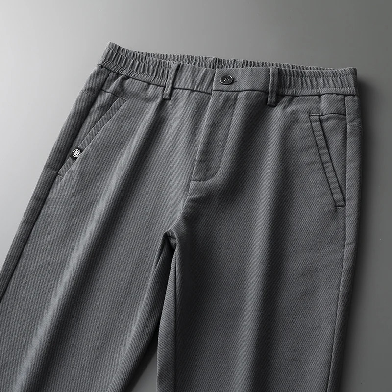 Spring and autumn mens casual pants commercial ultrathin elastic fashion straight leg waist pocket black gray khaki color 250326