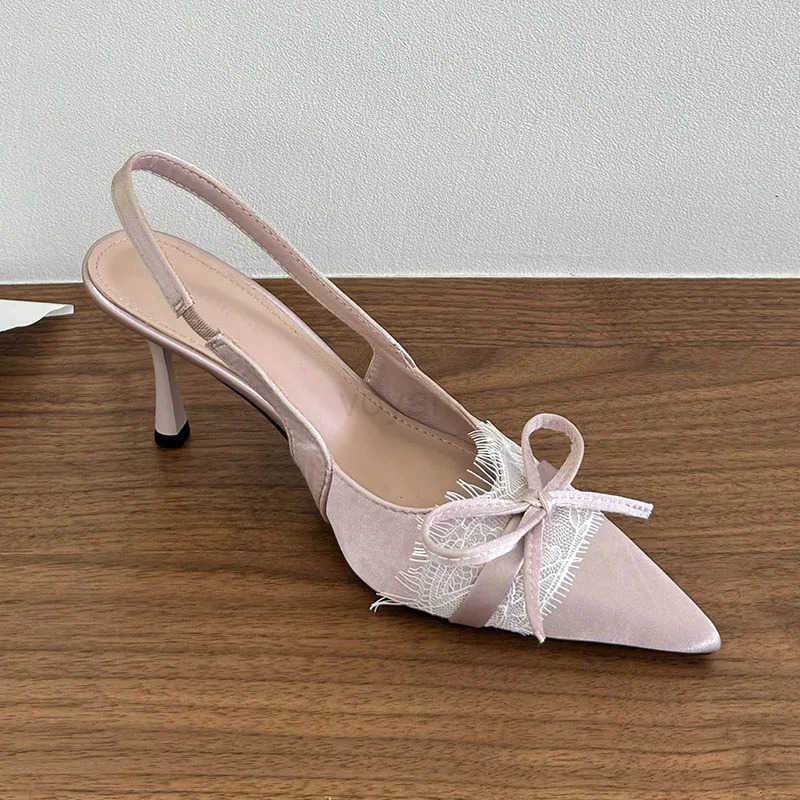 Elegant Wen 7CM H Sandals Shoes Fem Pointed Toe Footwear Fashion -Knot Ladies High H Sandals Shoes Pumps Z250326
