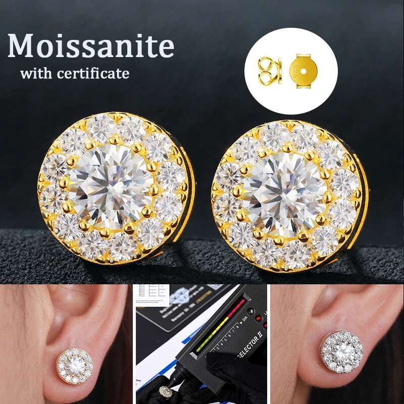 Fashion Hip Hop Moissanite Earrings For Women Jewelry 100% 925 Sterling Silver Stud Earrings Jewelry Gifts With GRA Certificate