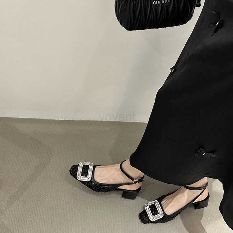 Summer High Heel Sandals Crystal Decoration Fashion Par Dress Shoes Thick Heel Sandalias for Ladies Z250326