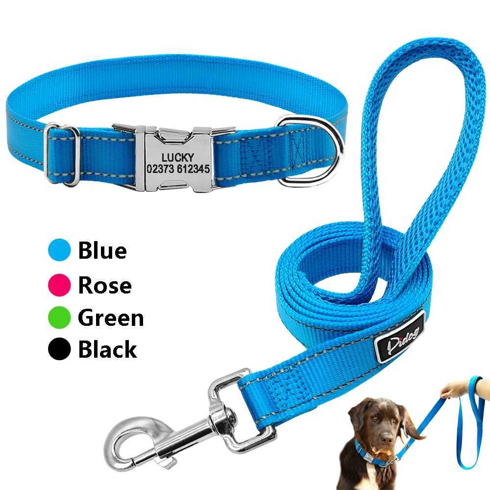 Personalized dog collar and belt set reflective nylon pet collar LED belt engraved ID tag for small and large dog bullfighting X250326