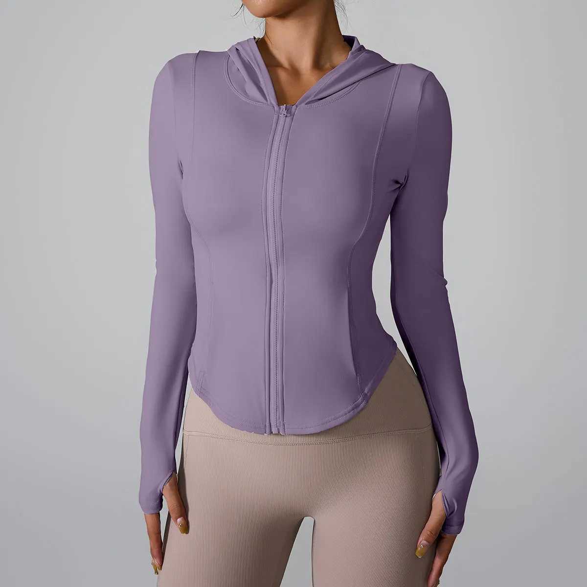 2024 European and American new sports jacket hooded running and fitness suit zipper yoga long sleeved jacket W250326
