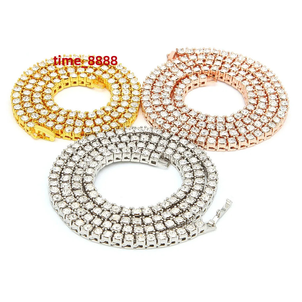 Hip Hop 3MM/4MM Full Moissanite Tennis Necklace Sliver Plated 18k Golden Chain for Man Sparkling Punk Party Jewely