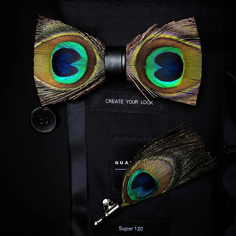 JEMYGINS Original Natural Brid Feather Exquisite Hand Made Bow Tie Brooch Pin Gift Box Set For Men Wedding Party Bowtie 250319