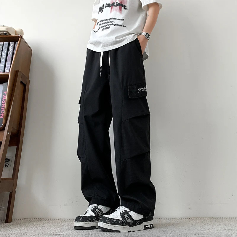 Mens Paratroop cargo pants loose and loose leg workwear spring and summer stretch elastic waist quick drying outdoor casual pants 250321