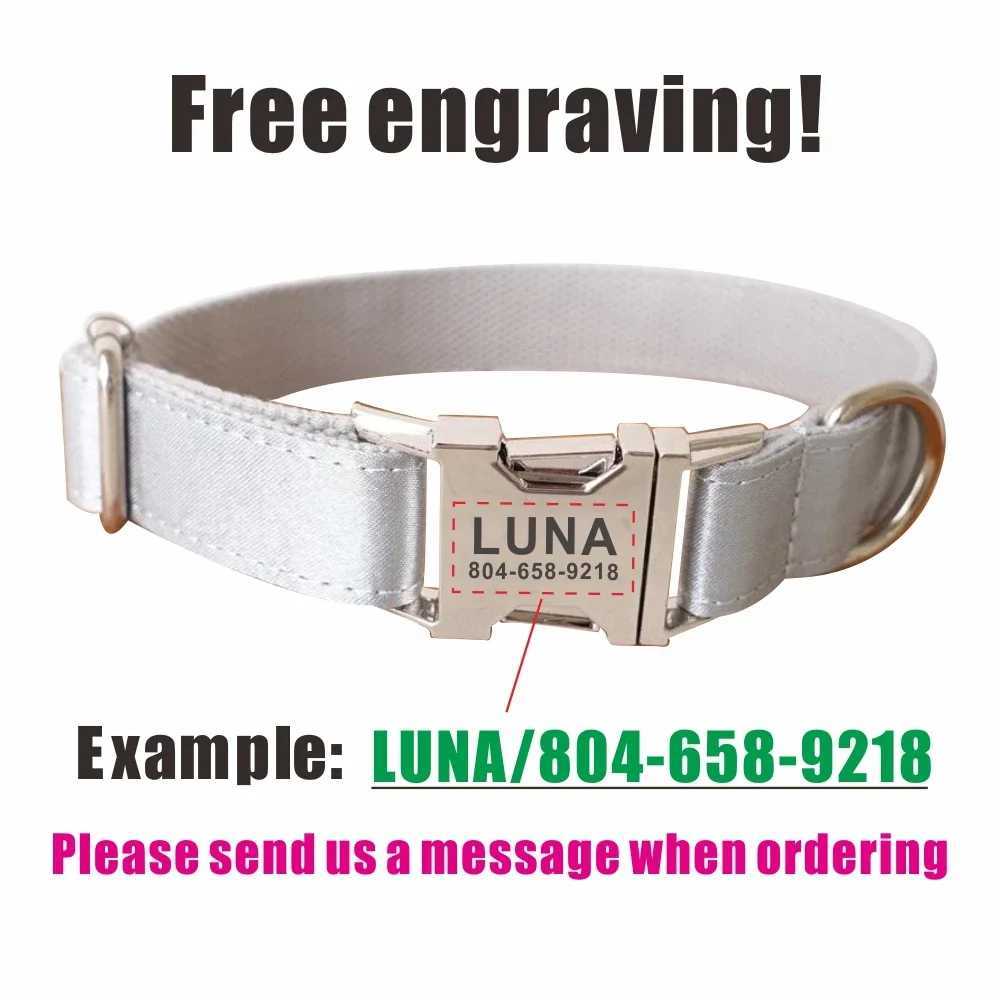 Personalized dog collar customized pet collar no engraved ID name tag pet accessories shiny silver puppy collar belt X250326