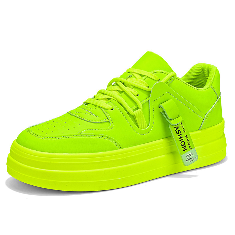 2025S New Trend Designer Men S Autumn New Thick Soled Korean Version Versatile Height Increasing White Fluorescent Green Men S Trendy Shoes