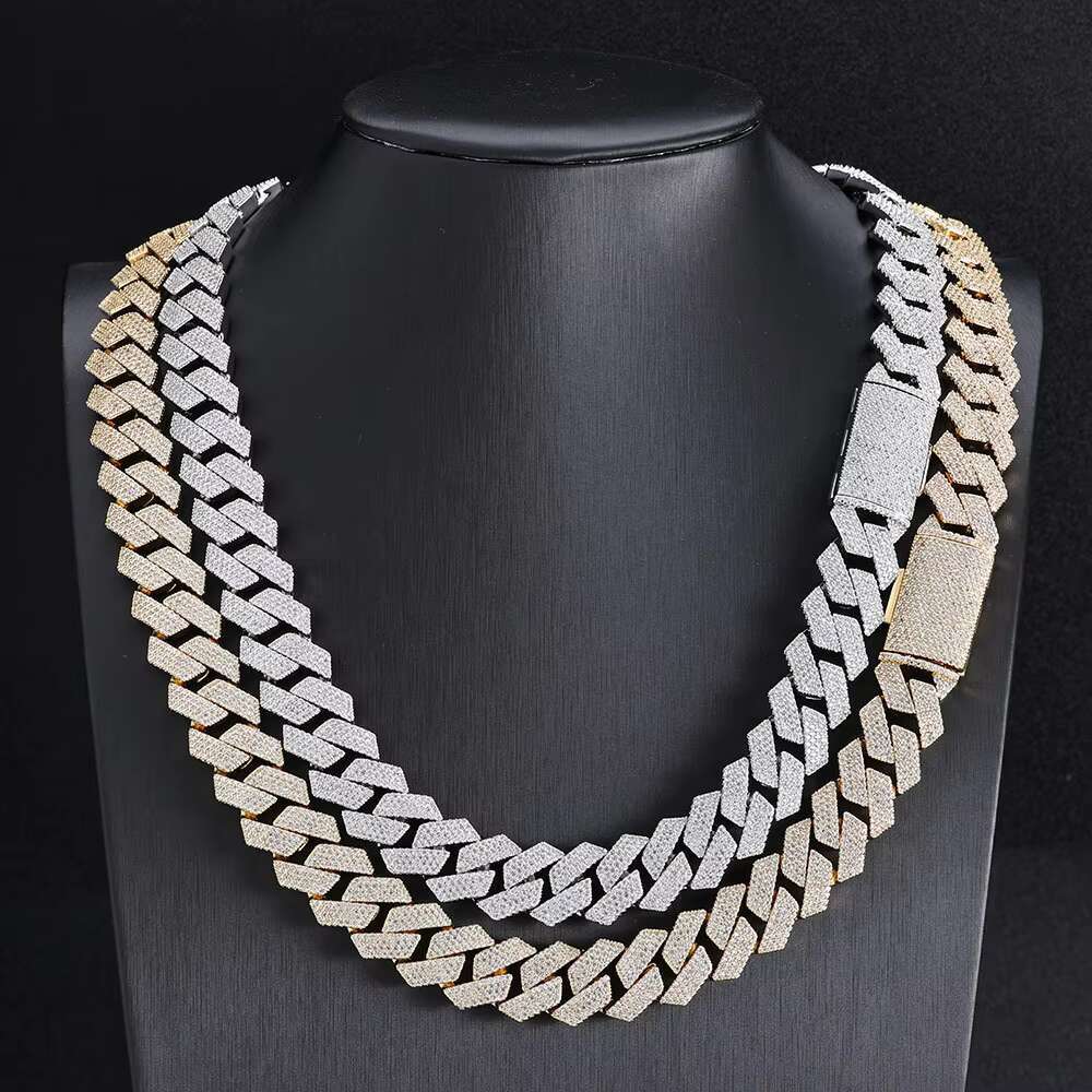 Europe and the United States Cross-border Hip-hop Men Moissanite S925 Silver Necklace 15mm Cuban Chain Jewelry Advanced Sense