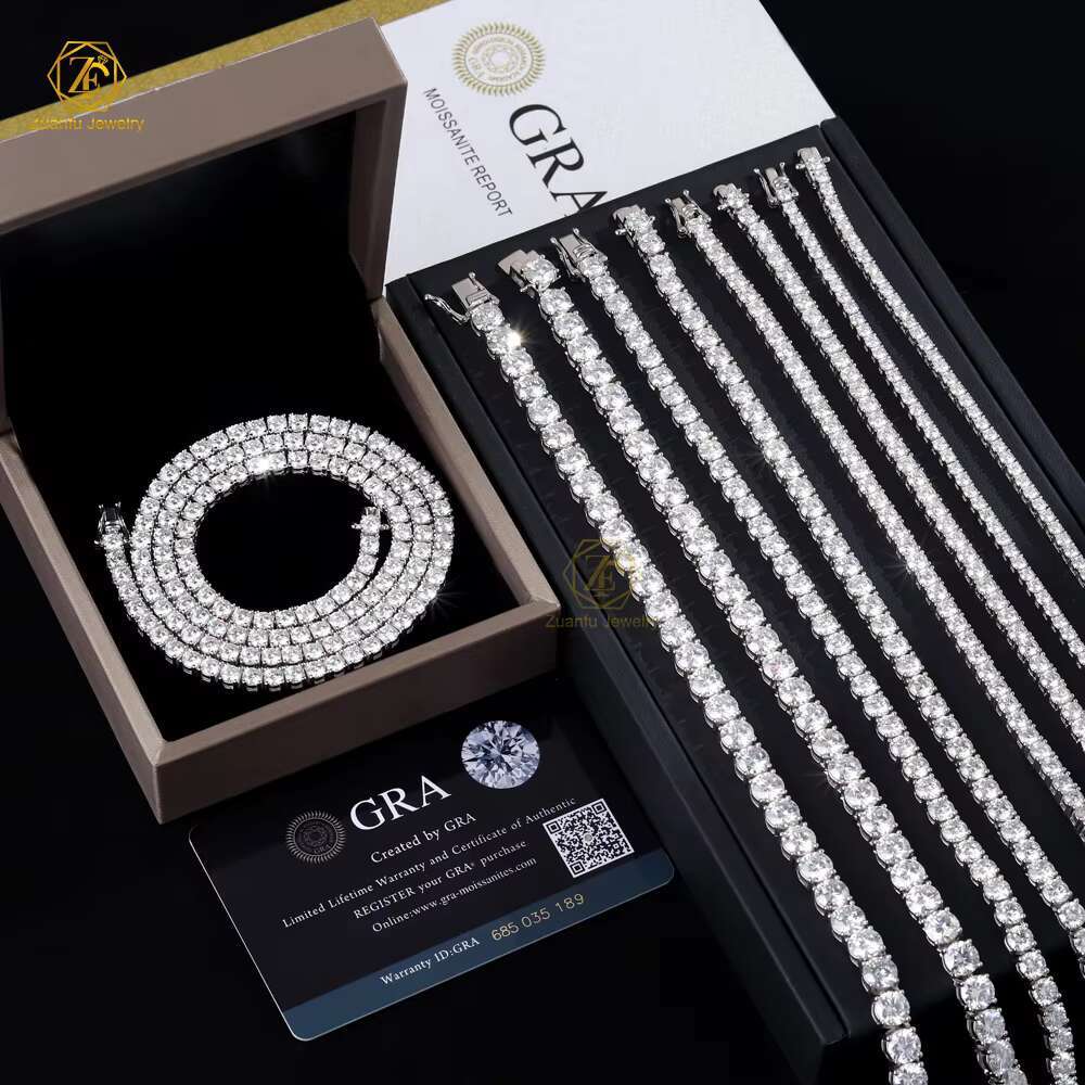 Cheapest Price Hip Hop 925 Silver Gra VVS Moissanite Diamond Tennis Chain 3MM 4MM 5MM Necklace Bracelet Men Women Hiphop Jewelry