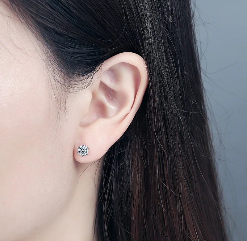 1CT 2CT Diamond Ear Studs Earring Pass Diamond Test Stud Earrings For Women Sterling Silver Jewelry 250318