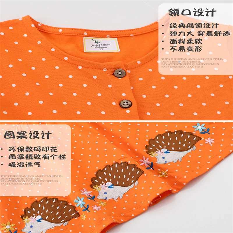 Flea Meter 2-7T Hedgehog Baby Long Sleeve Princess Girl Dress Animal Stickers Point Childrens School Clothing Cute Par W250326