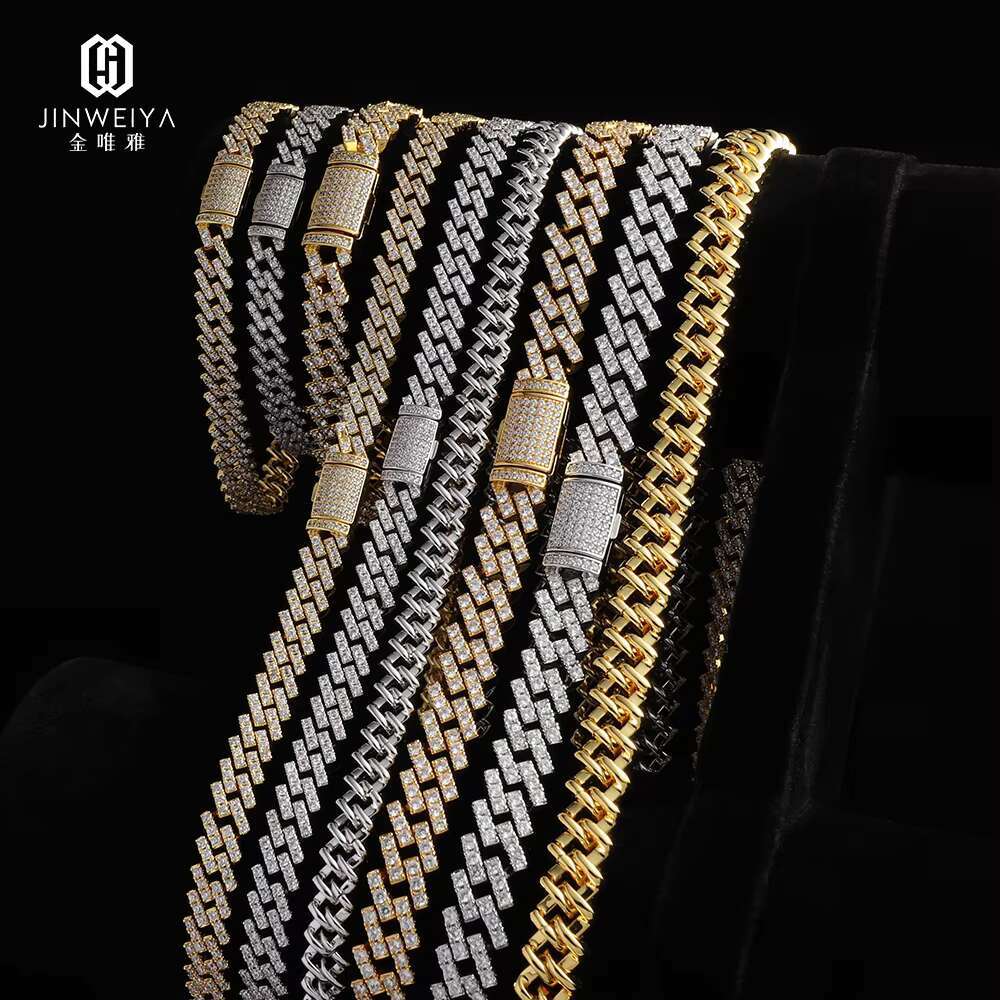 Wholesale Custom Design S925 Silver Moissanite Necklace Trendy Hiphop Cuban Chain in Gold/Silver Plating for Bulk Orders