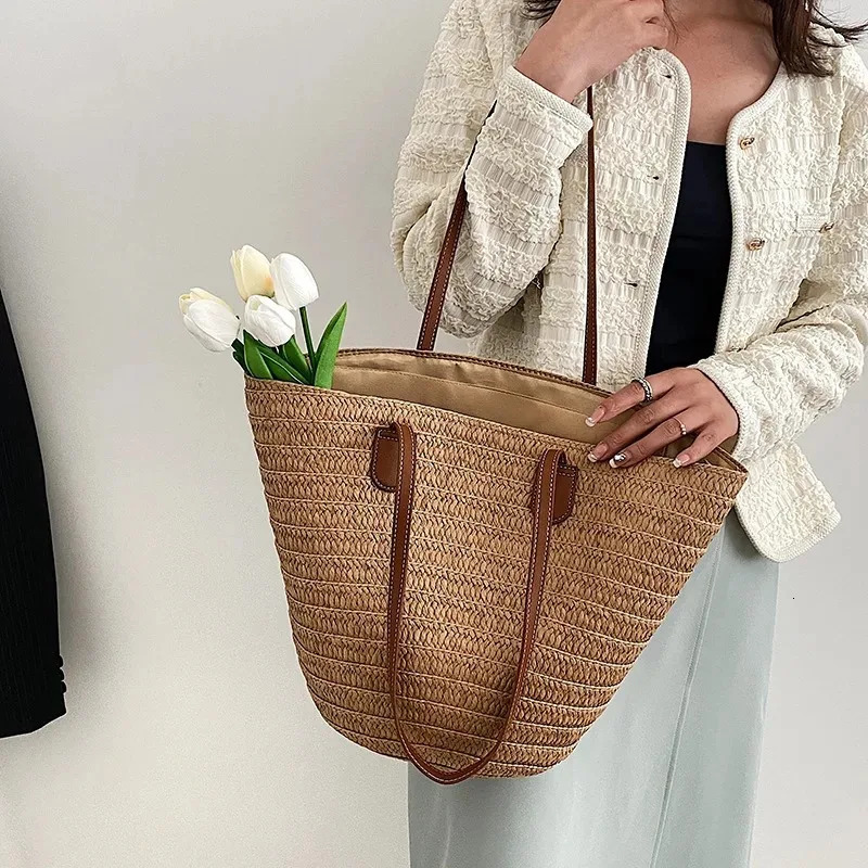 2025 model Womens Large Capacity Shoulder Bag Summer Straw Woven Basket Handbag Fashion Female Beach Bag 250325
