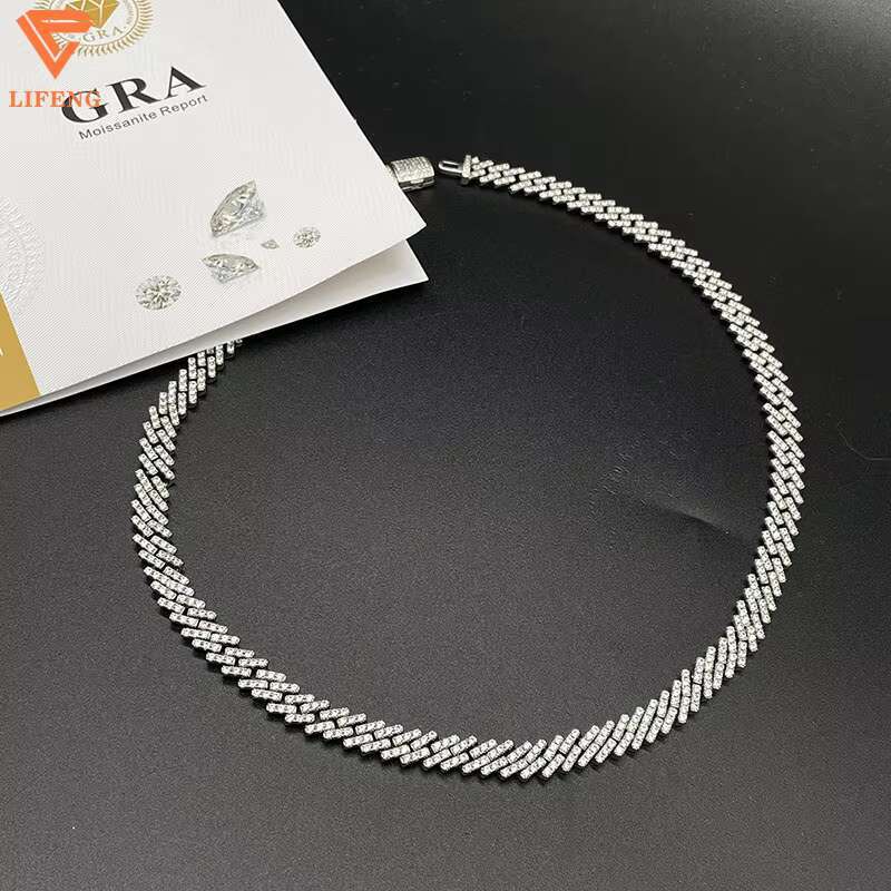 S925 Iced Out Moissanite Grown Diamond Cuban Chain Necklace Custom Gold Plated With Manufacturers for Gift