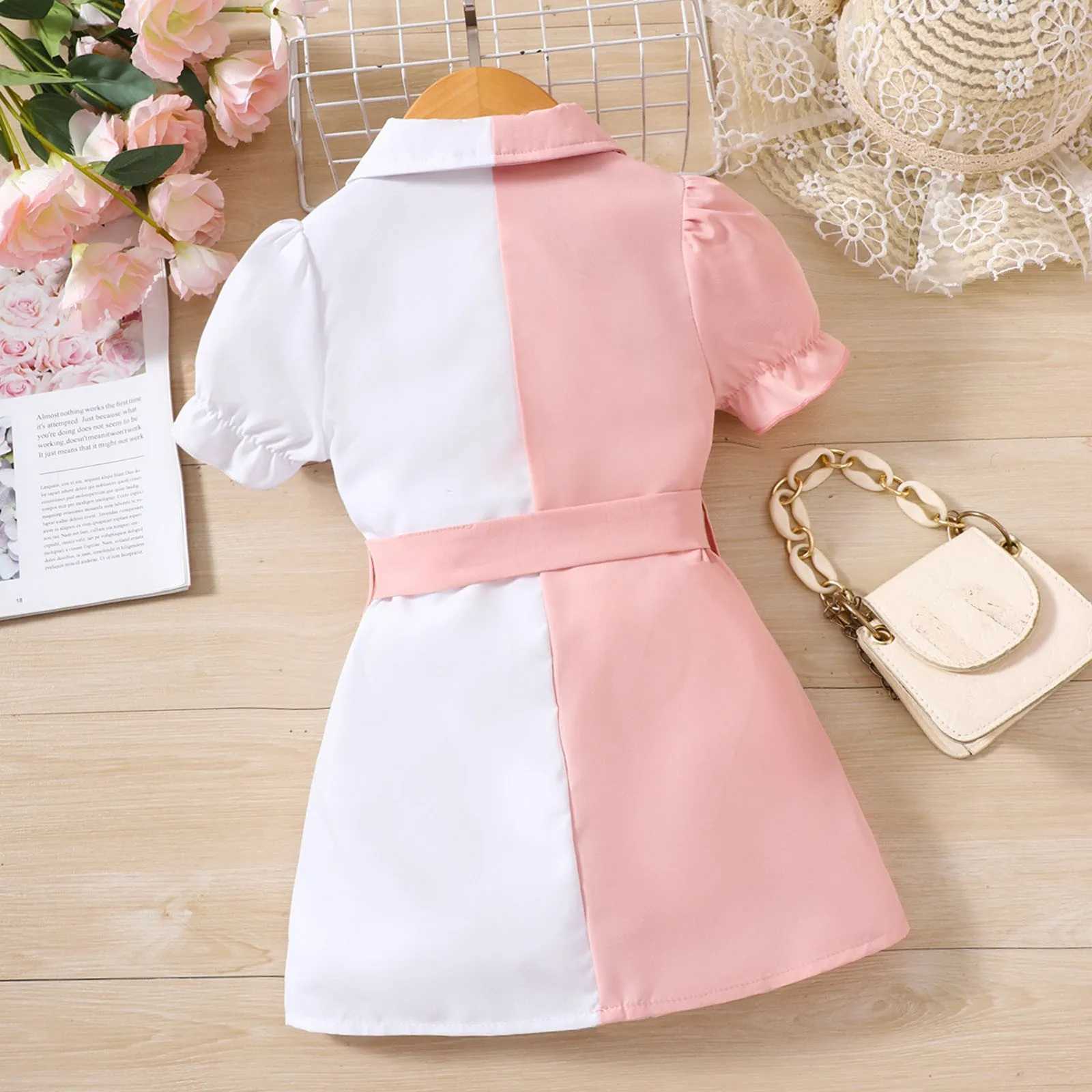 Kids Casual Shirt Dress for Girls Summer 2025 New Toddler Short Sleeve Button Princess Dress Children Clothing 1 2 3 4 5 6 Years W250326