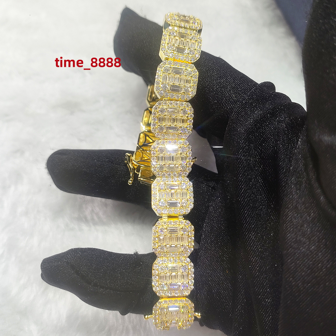 Iced out 12mm Moissanite Tennis Chain Bracelet Fashion Jewelry Making Sterling Silver Charms Bangles Bracelets