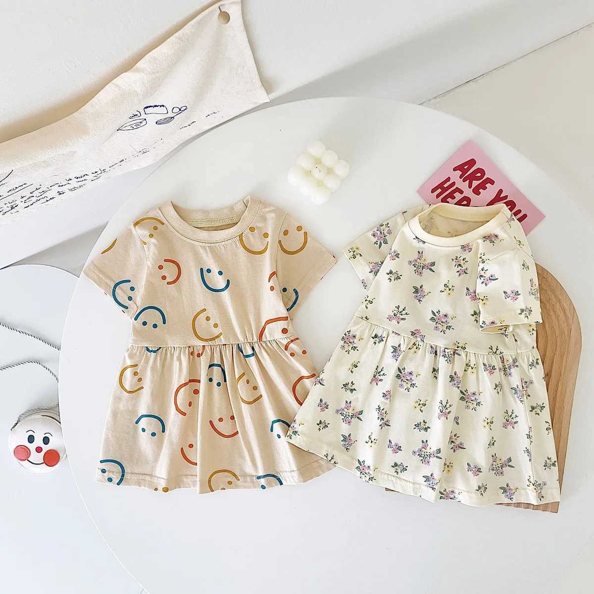 Sanlutoz short sleeved summer baby dress with cute patterns casual childrens clothing made of cotton W250326