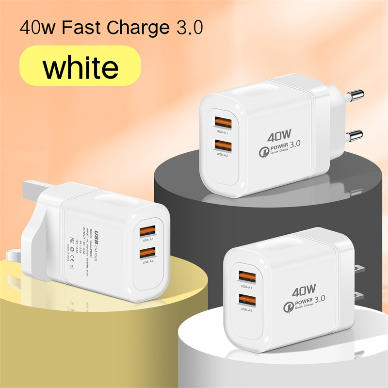 40W EU US Plug Fast USB Charger Wall Phone Charger Adapter for iPhone Samsung Xiaomi Redmi Dual Port 2A Output Travel Charger