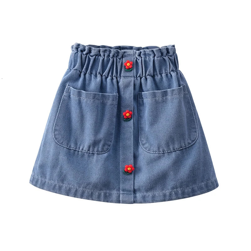Autumn Girls A-Line Denim Skirt Spring Clothes Baby Flower Button Denim Skirt Summer All-Match ChildrenS Princess Short Skirt 250326
