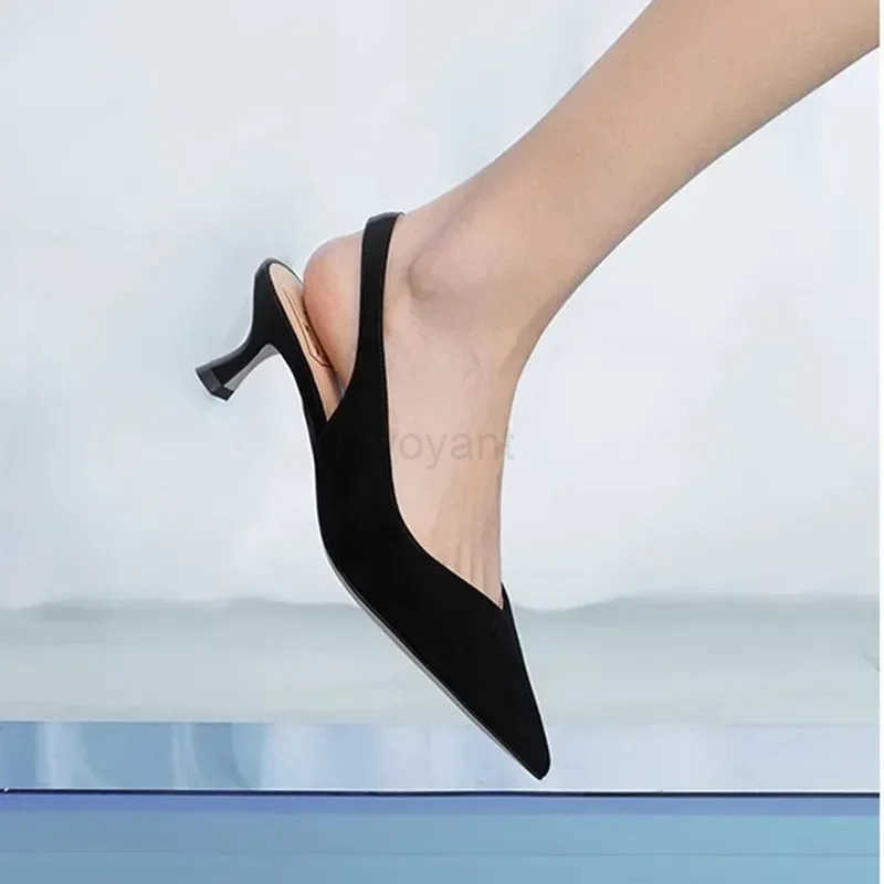 Elegant High H Silver Pumps Wen 2024 Summer Slingbacks Pointed Toe Par Shoes Wan Solid Thin Heeled Sandals Ladies Z250326