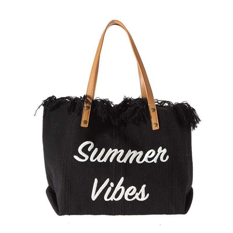 Bag, large capacity canvas embroidered letter tote handbag, women's woven beach bag, shoulder bag Bags