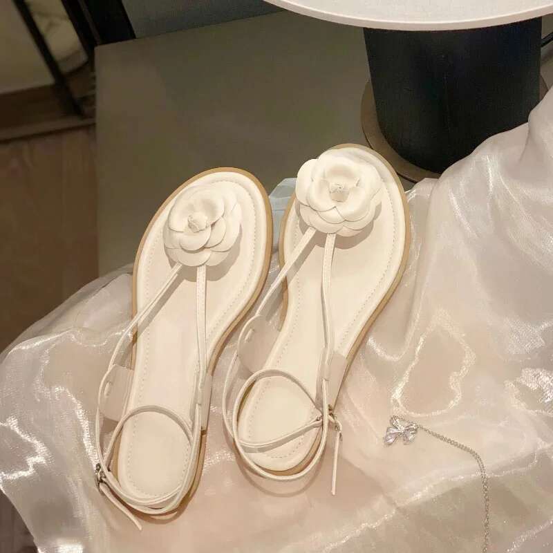 Summer Flat Sandals Women Elegant Wer Ladies Shoes Fashion Narrow Band Beach Shoe Casual Flip Ps Soft Sole Low Heel Slides