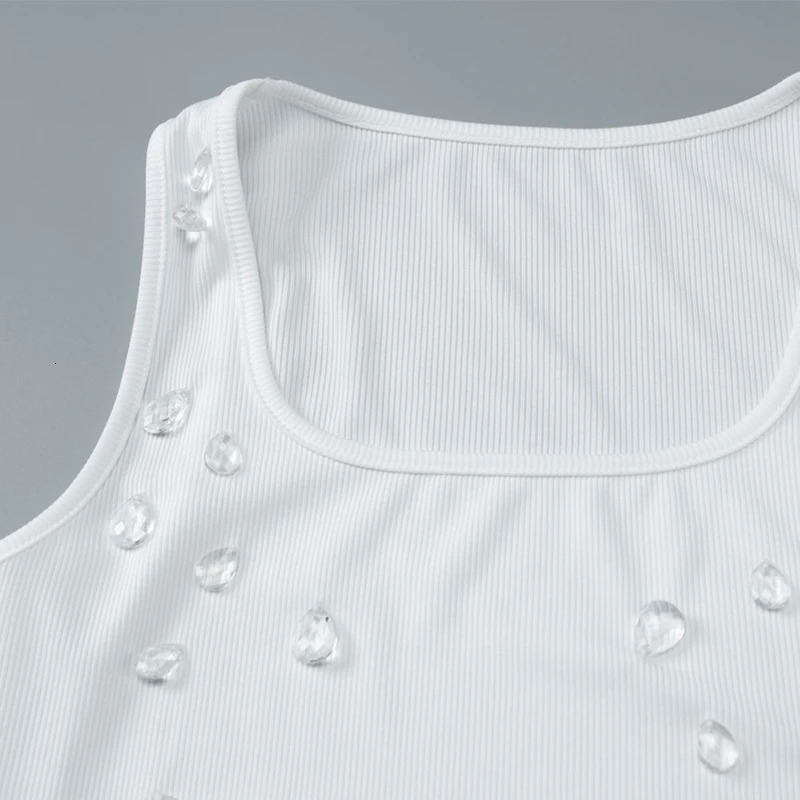 Gtpdpllt Summer Bling Beading Tank Top Womans Summer Y2k Streetwear Sleeveless Short Camis Basic Womens T Shirt Tees 250322