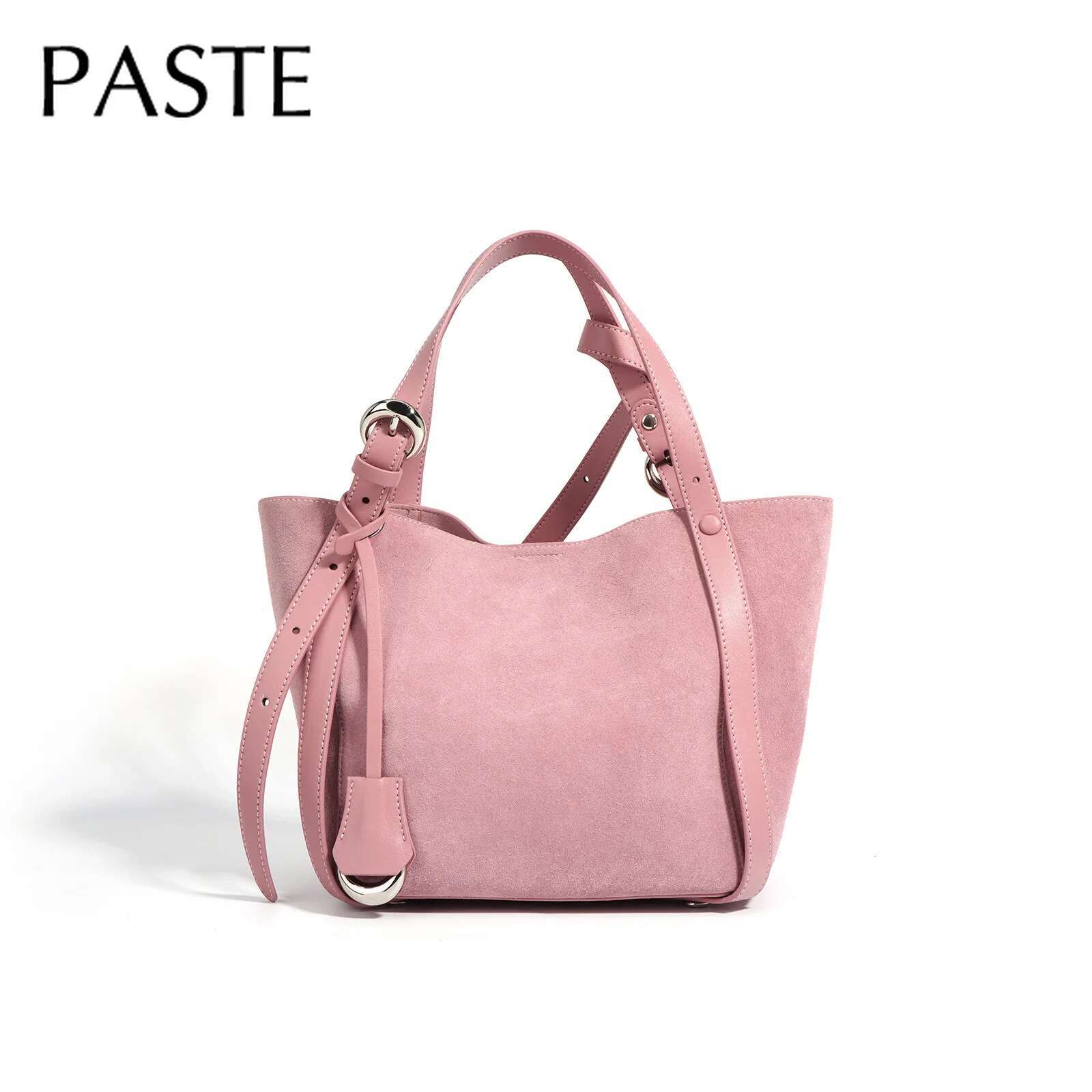New Adjustable Handle Nubuck Trapeze Tote Wine Red Blue Matte Suede Cow Leather Women Handbag Niche Winter Shoulder Bag