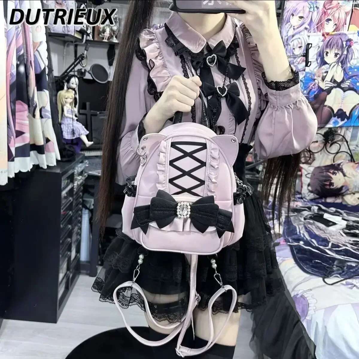 Lolita Japanese Style Fashion 2024 New Lace Cat Ear Sweet Cute Backpack Student Travel Large Capacity Backpacks For Women