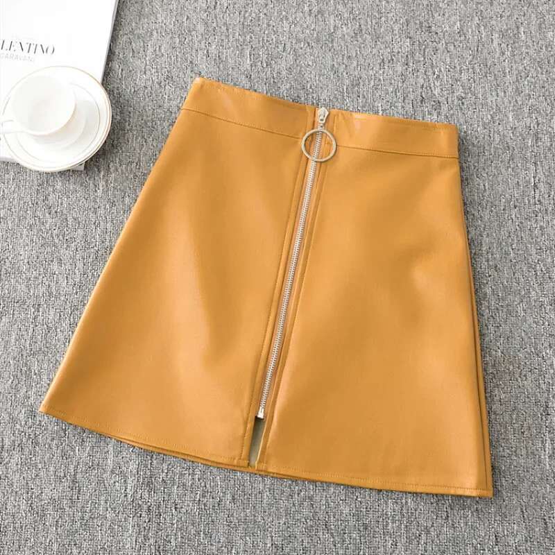 Neploe 2025 Spring Autumn New Fashion Cool Girl Skirt PU Zipper Women Jupe Solid Faux Leather Vintage Mini Skirts 69620