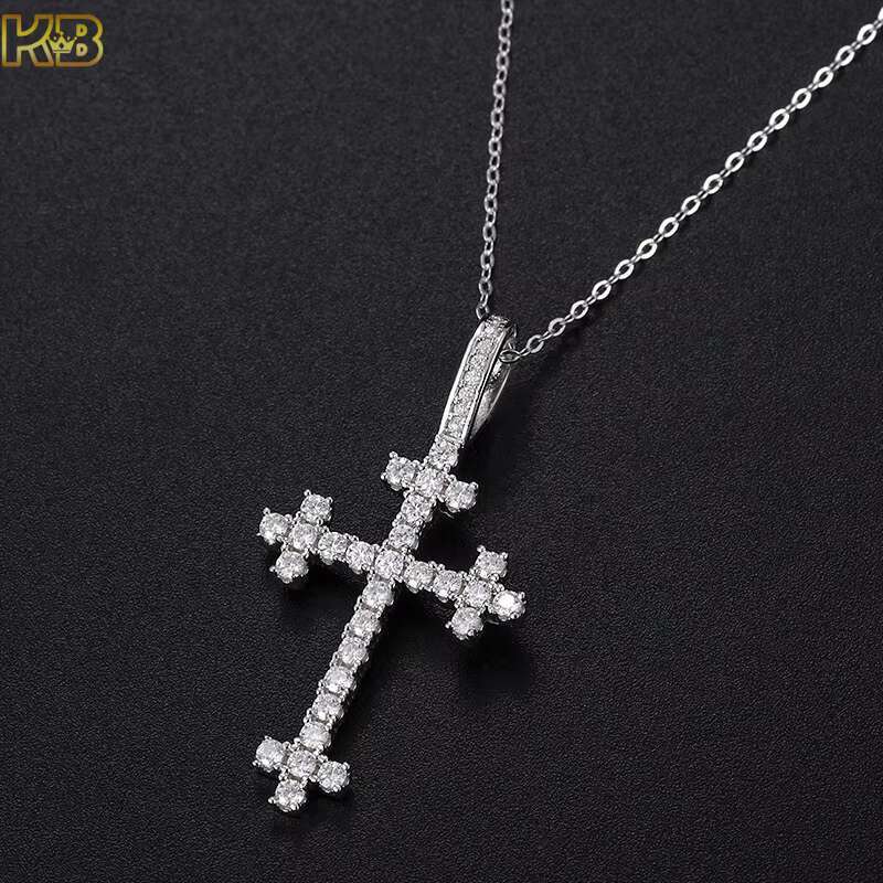 Silver 925 Moissanite Cross Pendant Iced Out Hiphop Design Modern Style Elegant Jewelry Perfect Daily Use