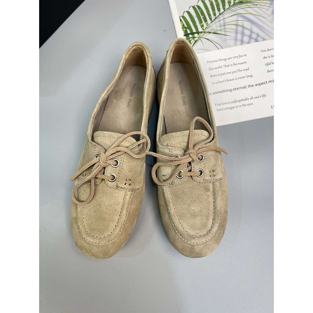 Casual Lady Sneakers Vintage Versatile Camel Top-Grain Cowhide Suede ALL-Match Comfortable Lace-Up Loafers For Spring And Autumn
