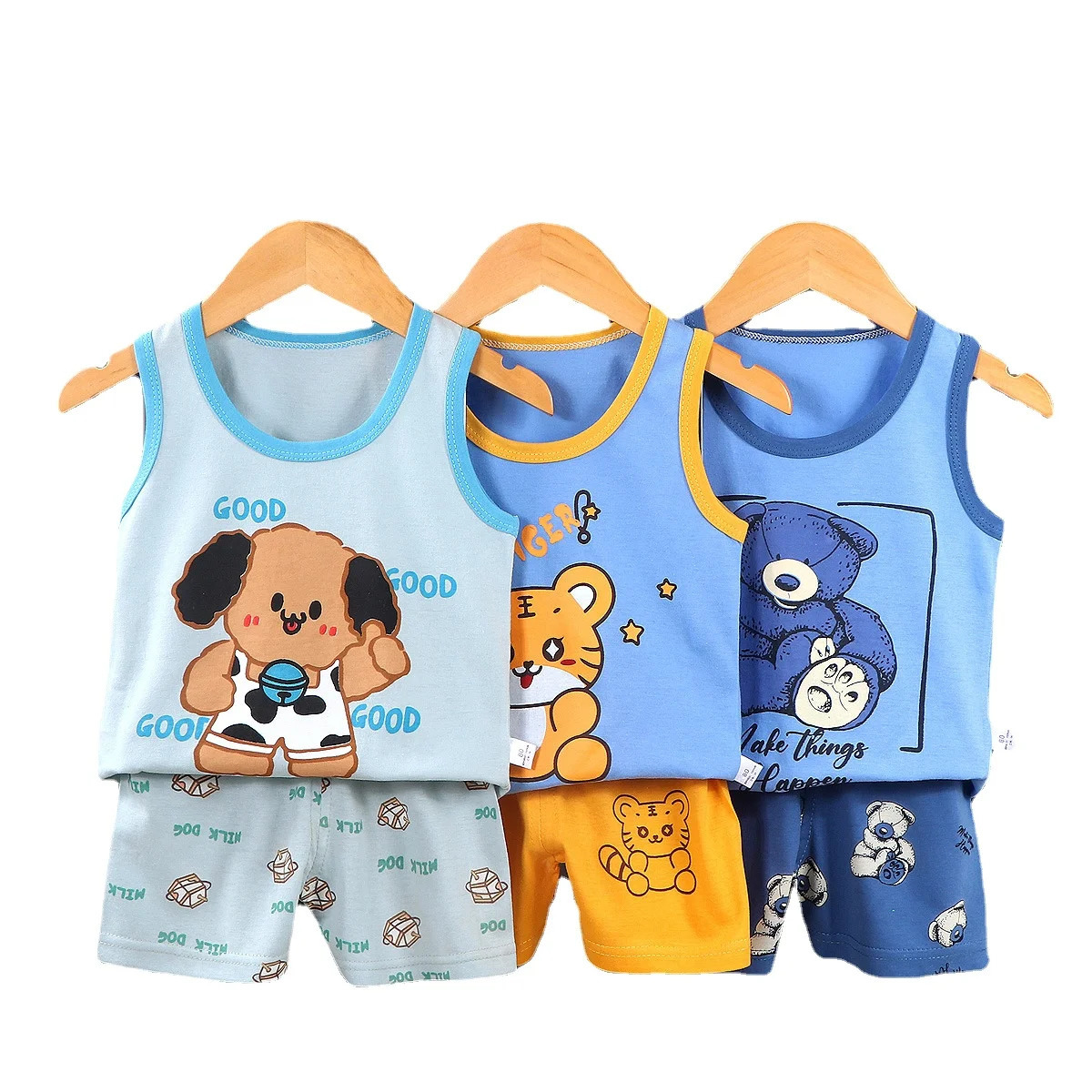 Children Clothing Set Child Vest Suit Summer Cotton Girls Shorts Clothes Baby Boys Sleeveless Suit Kid Clothes 250326