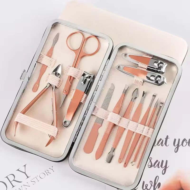 8/13/24Pcs Manicure Set Pedicure Nail Tools Kit With Travel Case Stainless Steel Ear Spoon Nail Clippers Scissor