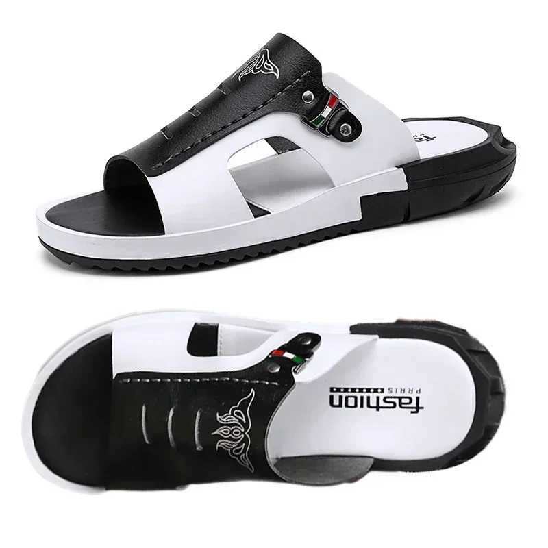 Mens slippers summer leather sandals new N-Slip wear-resistant beach shoes casual sandals mens slippersXJ250326