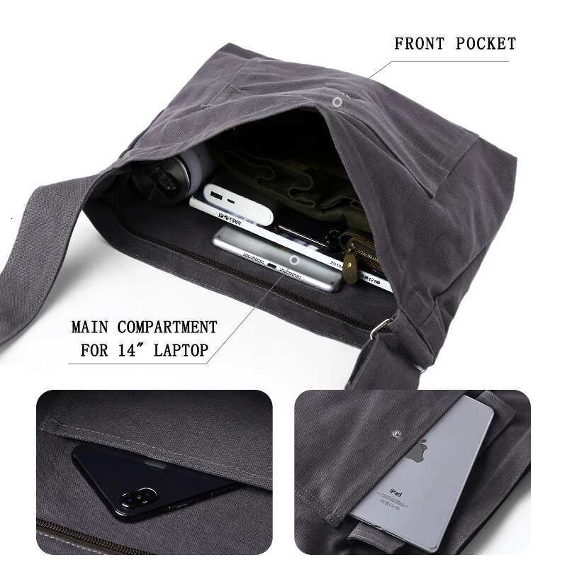 Canvas Men's Crossbody Vintage Messenger 11L Large Capacity Outdoor Fashion 13 Inch Laptop Shoulder Bag For Teen