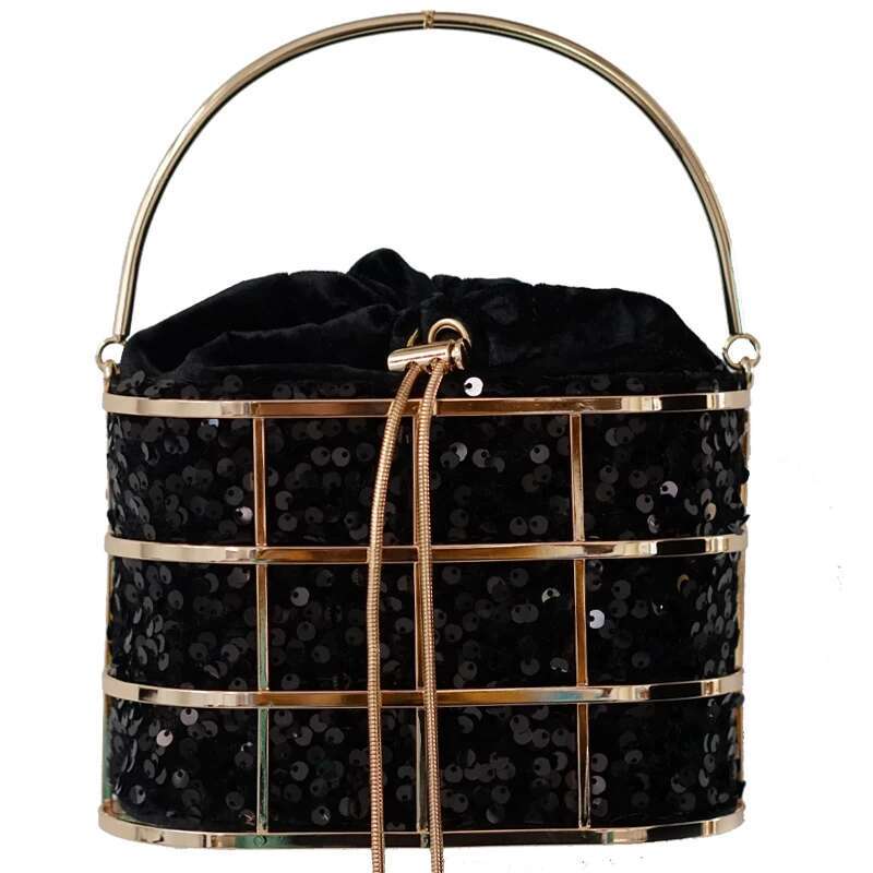 Evening Clutch Bag For Women Sequin Hollow Out Preal Beaded Metallic Cage Handbags Ladies Wedding Party Purse