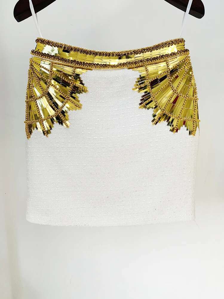 HIGH STREET Newest 2024 F/W Designer Skirts Women's Stunning Metallic Dias Strass Handwork Beaded Tweed Mini Skirt