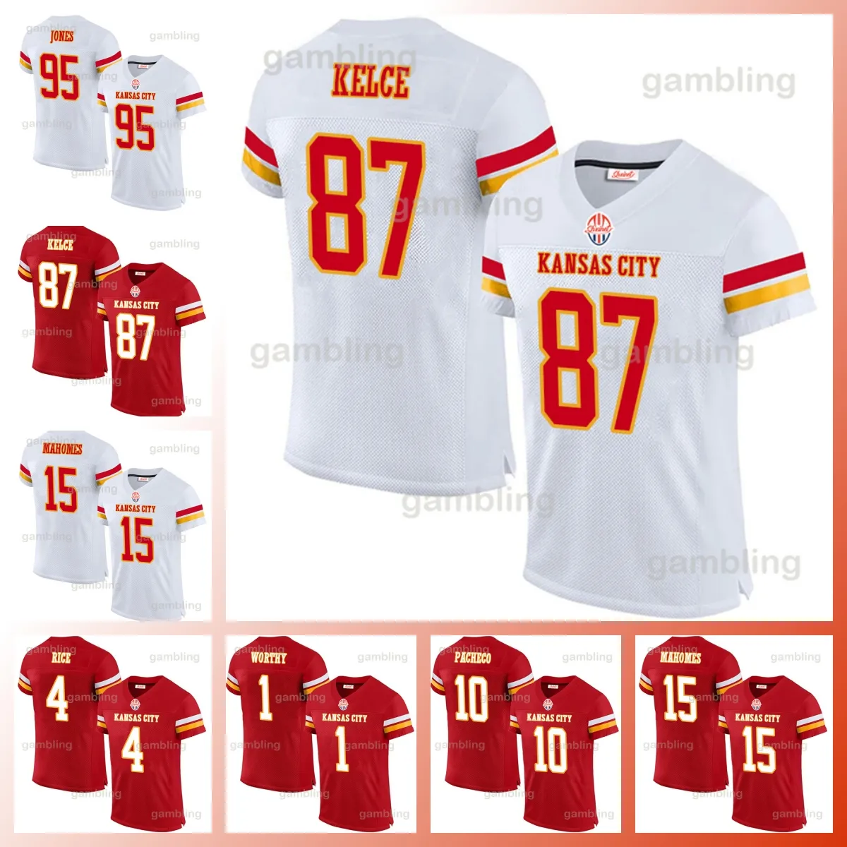 Connect Mens/Youth Custom Mahomes Kelce Noah Gray 52 25 Clyde 8 Justyn 56 George 35 Christian 16 Len 88 Tony Embroidery Football Jerseys