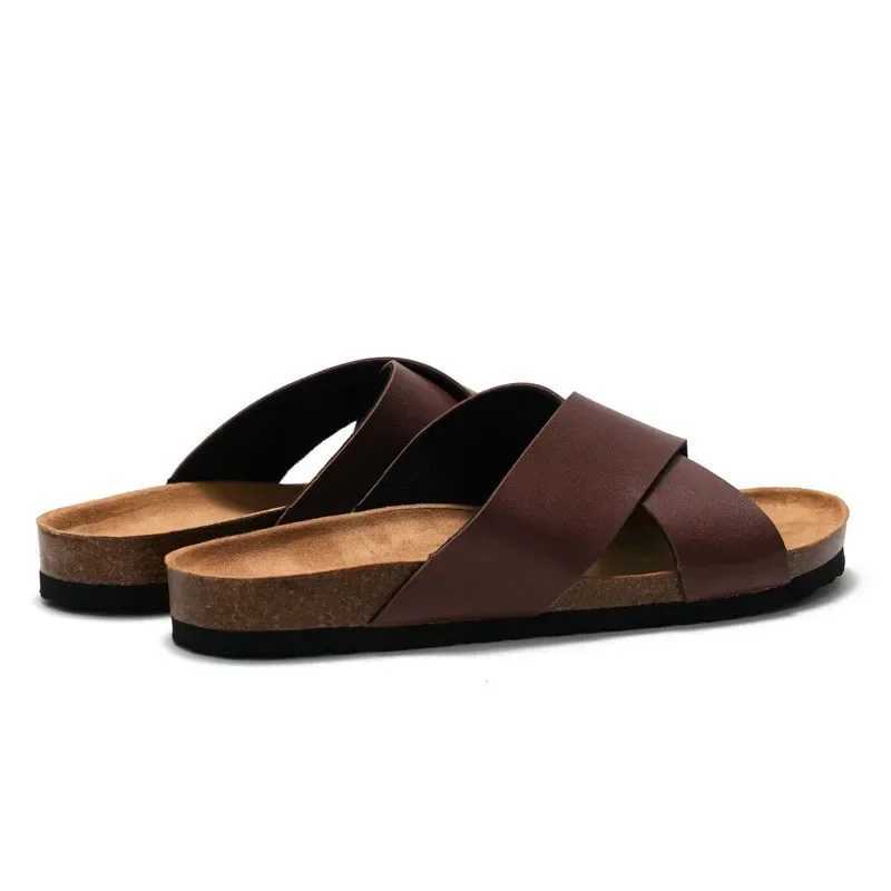 New mens beach cork slider summer womens solid color N-Slip outdoor PU leather slider shoes casual flip sliderXJ250326