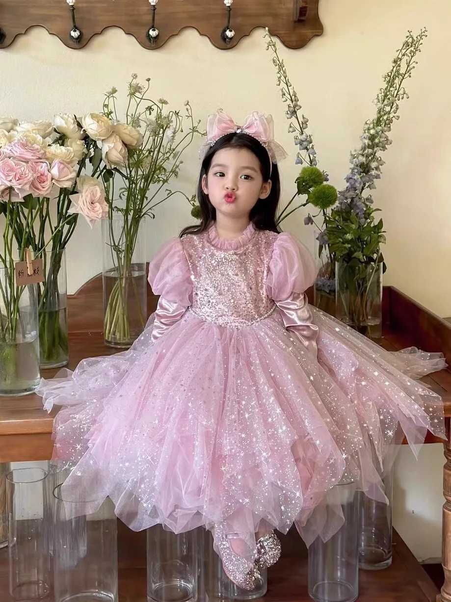 Princess Girl Autumn Dress Childrens Birthday Dress Romantic Flash Princess Elegant Dress Multi Color W250326