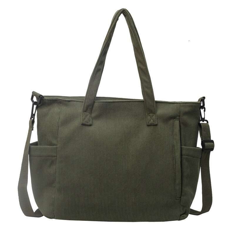 9e New corduroy tote for women's commuting, large capacity student class, single shoulder handbag, minimalist work crossbody bag
