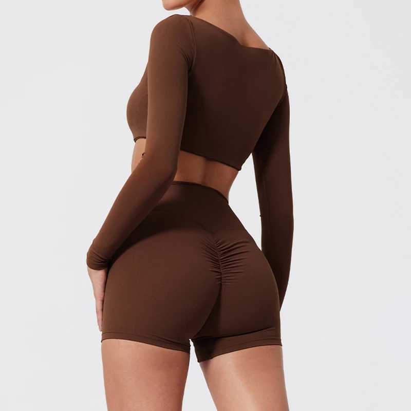 Ctenkevet long sleeved sports and fitness suit womens outdoor running activity suit womens yoga suit crop top womens sportswear W250326