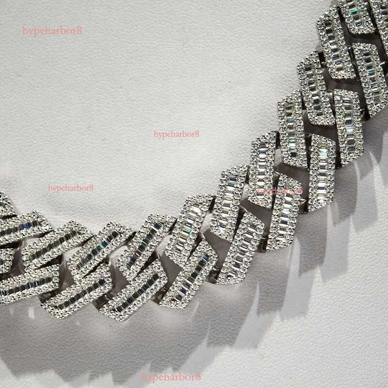 KIBO Hip Hop Jewelry 18MM Sier VVS Baguette Moissanite Dia Cuban k Chain