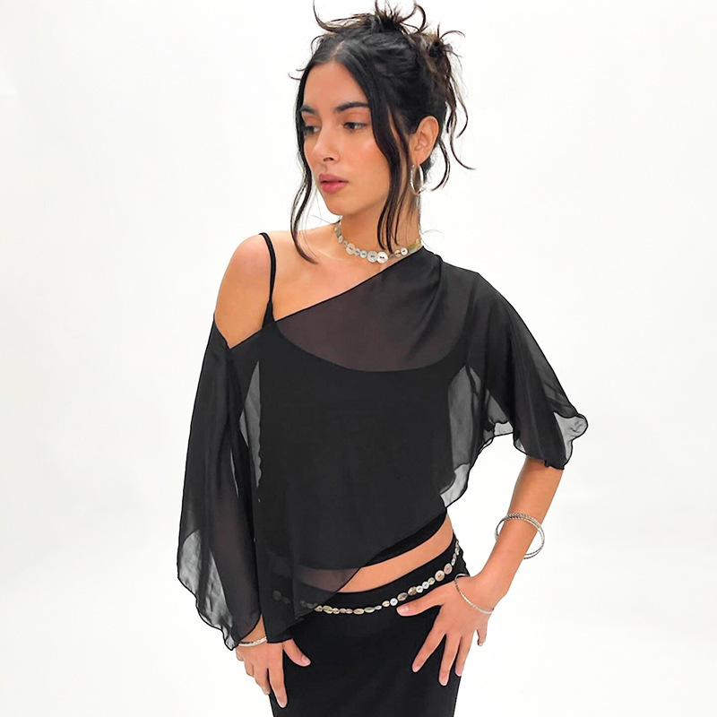 2025S Fashion Designer Q TP Style Women S Autumn And Winter Camisole Diagonal Cross Mesh Transparent Irregular Top T Shirt