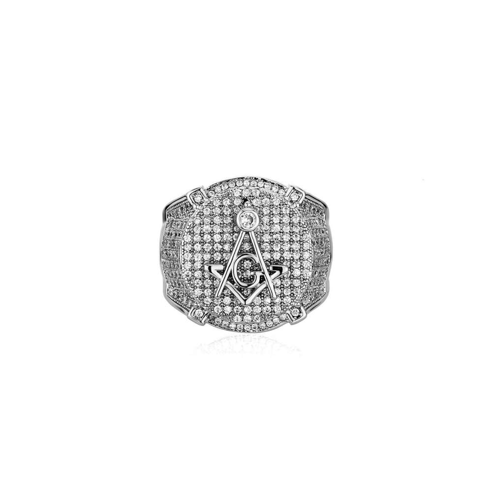 Jin'ao Jewelry AG Freemason Letter Ring, Genuine Gold Plated with Zircon, Personalized Hip Hop Male Ring