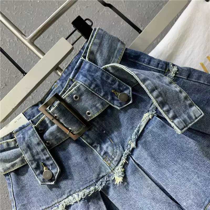 Girls denim skirt retro denim skirt 2024 new blue denim skirt youth and childrens clothingT250326